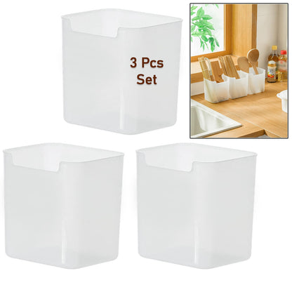 3pcs Clear Plastic Organizer Storage Versatile Kitchen Drawer Organizer Tray For Desk Makeup Bathroom Kitchen Pantry Cabinet