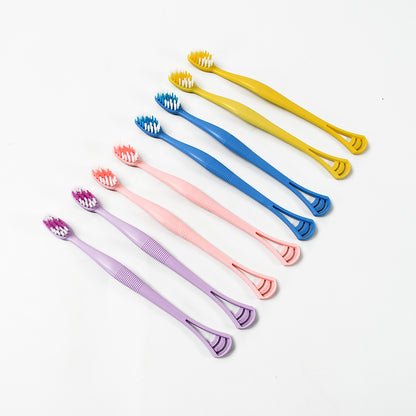 2-in-1 Tooth Brush With Tongue Scraper Soft Bristle  Long Handle (8pcs) Soft Toothbrush