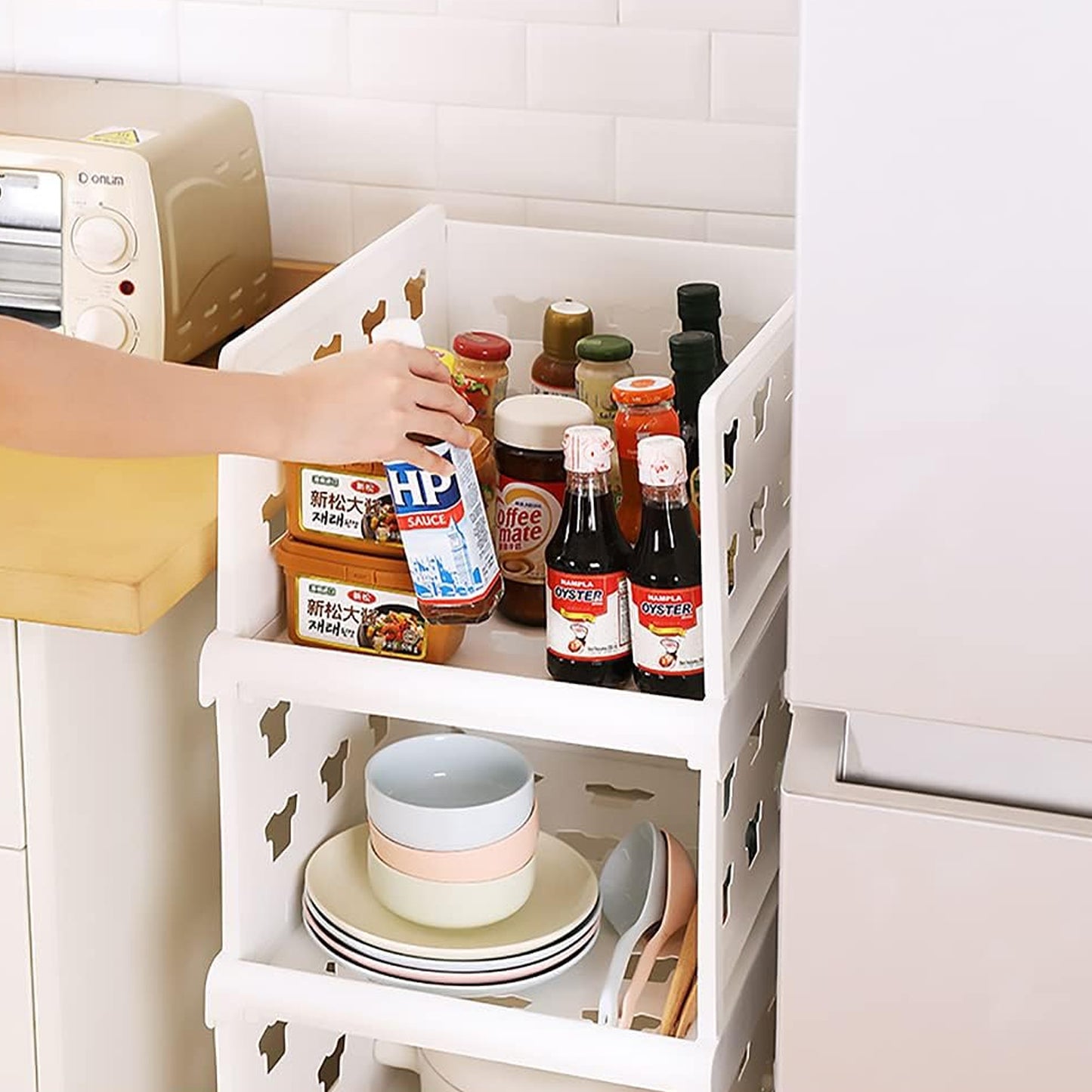 4 Layer Stackable Multifunctional Storagefor Clothes Foldable Drawer Shelf Basket Utility Cart Rack Storage Organizer Cart For Kitchen Pantry Closet Bedroom Bathroom Laundry (4 Layer 1 Pc)
