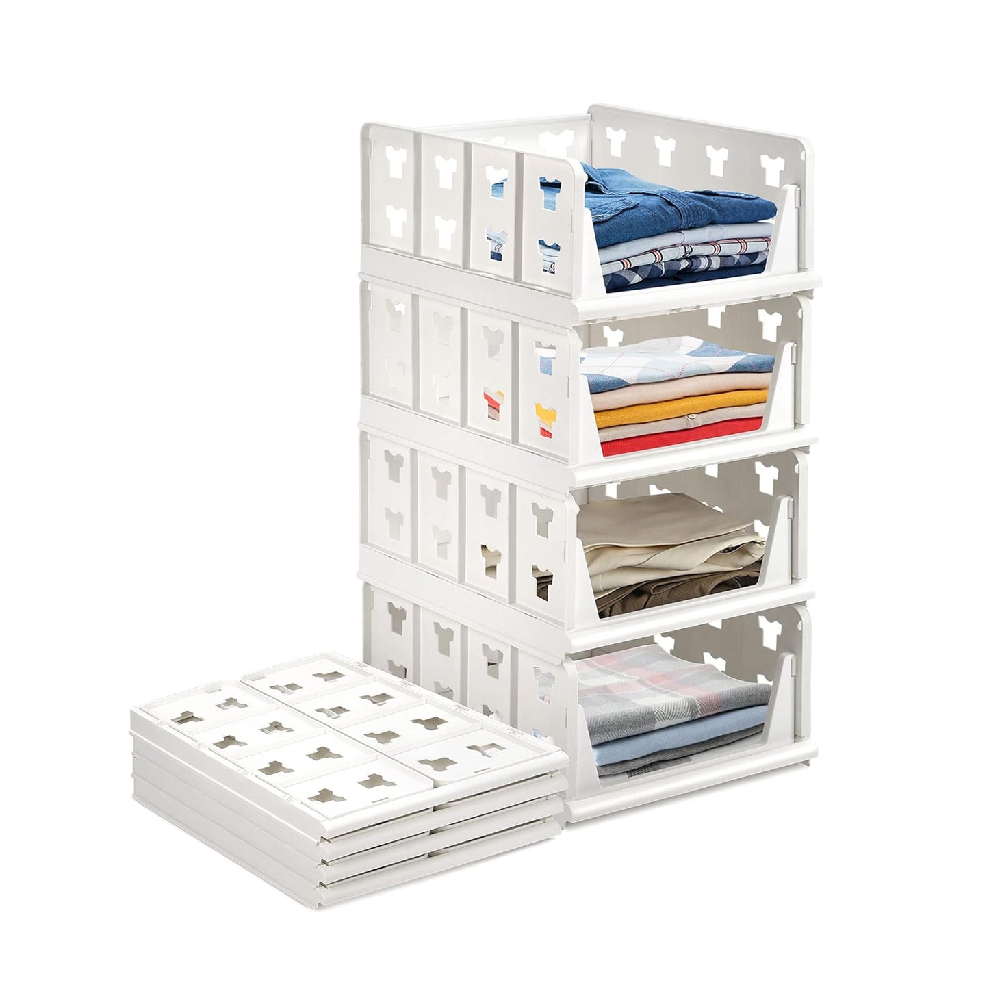 4 Layer Stackable Multifunctional Storagefor Clothes Foldable Drawer Shelf Basket Utility Cart Rack Storage Organizer Cart For Kitchen Pantry Closet Bedroom Bathroom Laundry (4 Layer 1 Pc)