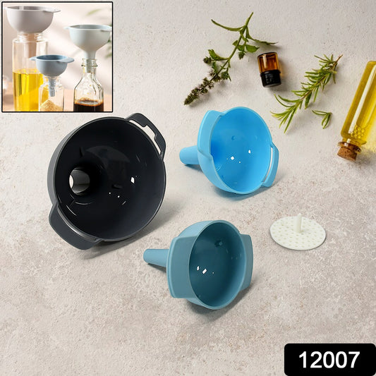 3 In 1 Kitchen Funnel Set Of 3 Funnel For Filling Bottle Small Canning Funnel With Handle Food Grade Plastic Funnel With Detachable Strainer Filter For Liquid Dry Ingredients And Powder