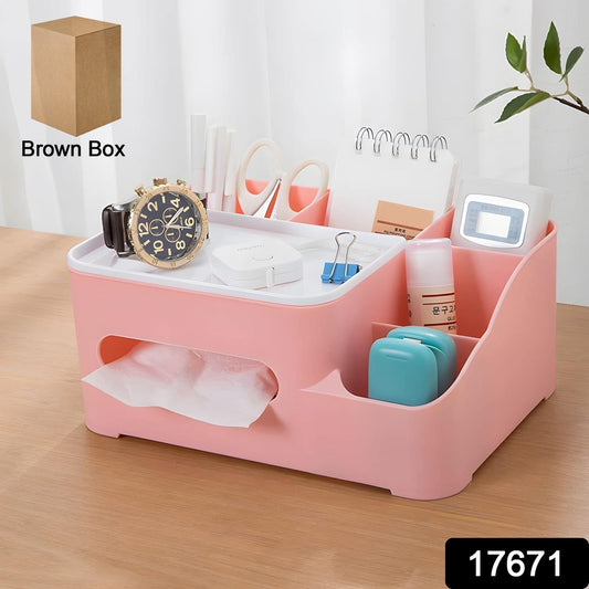 Tissue Paper Storage Holder Stationery Storage Remote Control Decorative Pen Pencil Napkin Mobile Phone Multi-function Desk Storage Organizer For Home And Office (6 Compartment)