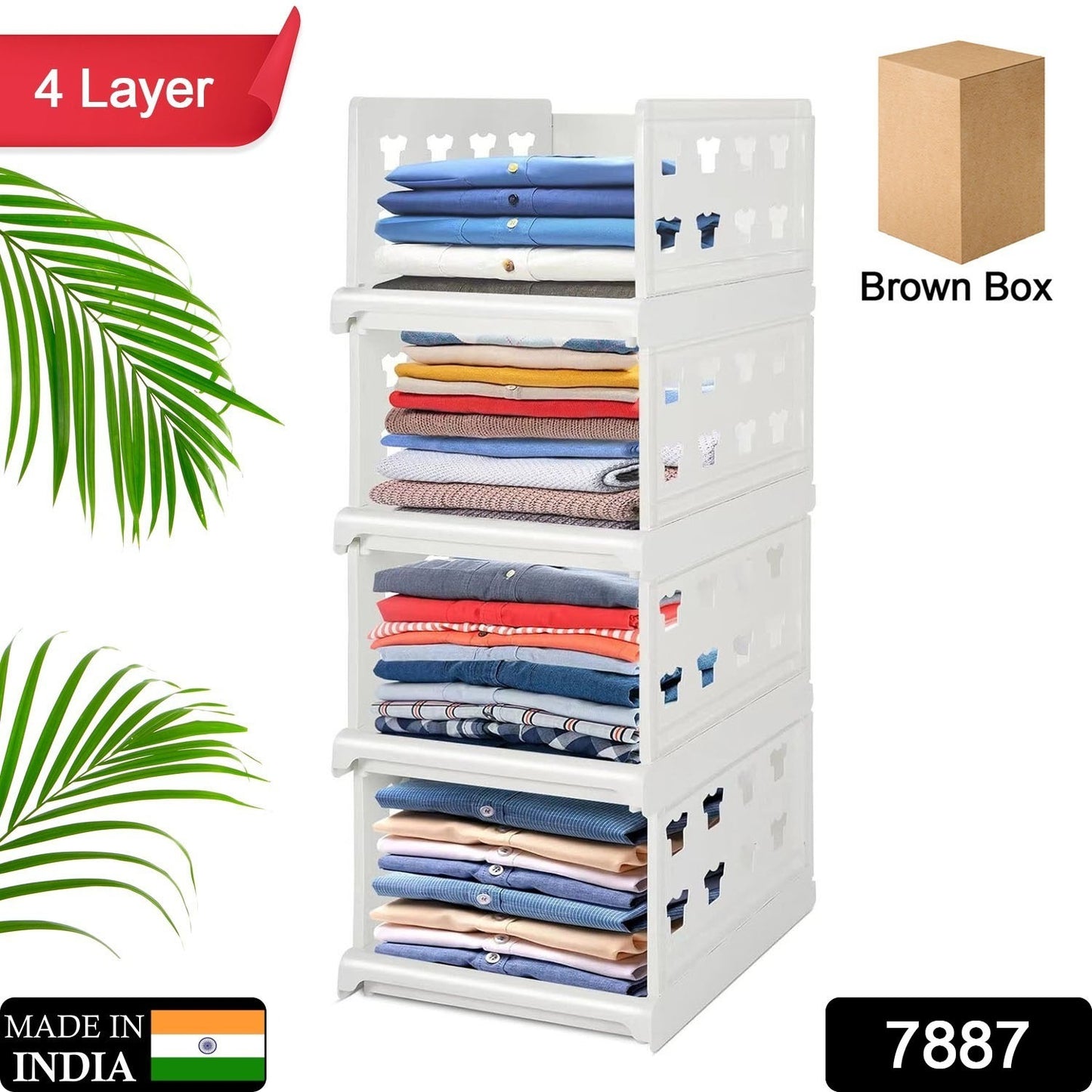 4 Layer Stackable Multifunctional Storagefor Clothes Foldable Drawer Shelf Basket Utility Cart Rack Storage Organizer Cart For Kitchen Pantry Closet Bedroom Bathroom Laundry (4 Layer 1 Pc)