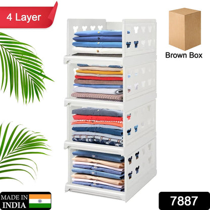 4 Layer Stackable Multifunctional Storagefor Clothes Foldable Drawer Shelf Basket Utility Cart Rack Storage Organizer Cart For Kitchen Pantry Closet Bedroom Bathroom Laundry (4 Layer 1 Pc)
