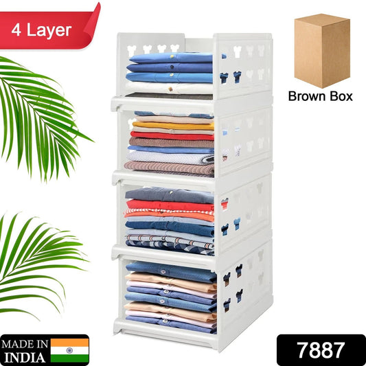 4 Layer Stackable Multifunctional Storagefor Clothes Foldable Drawer Shelf Basket Utility Cart Rack Storage Organizer Cart For Kitchen Pantry Closet Bedroom Bathroom Laundry (4 Layer 1 Pc)