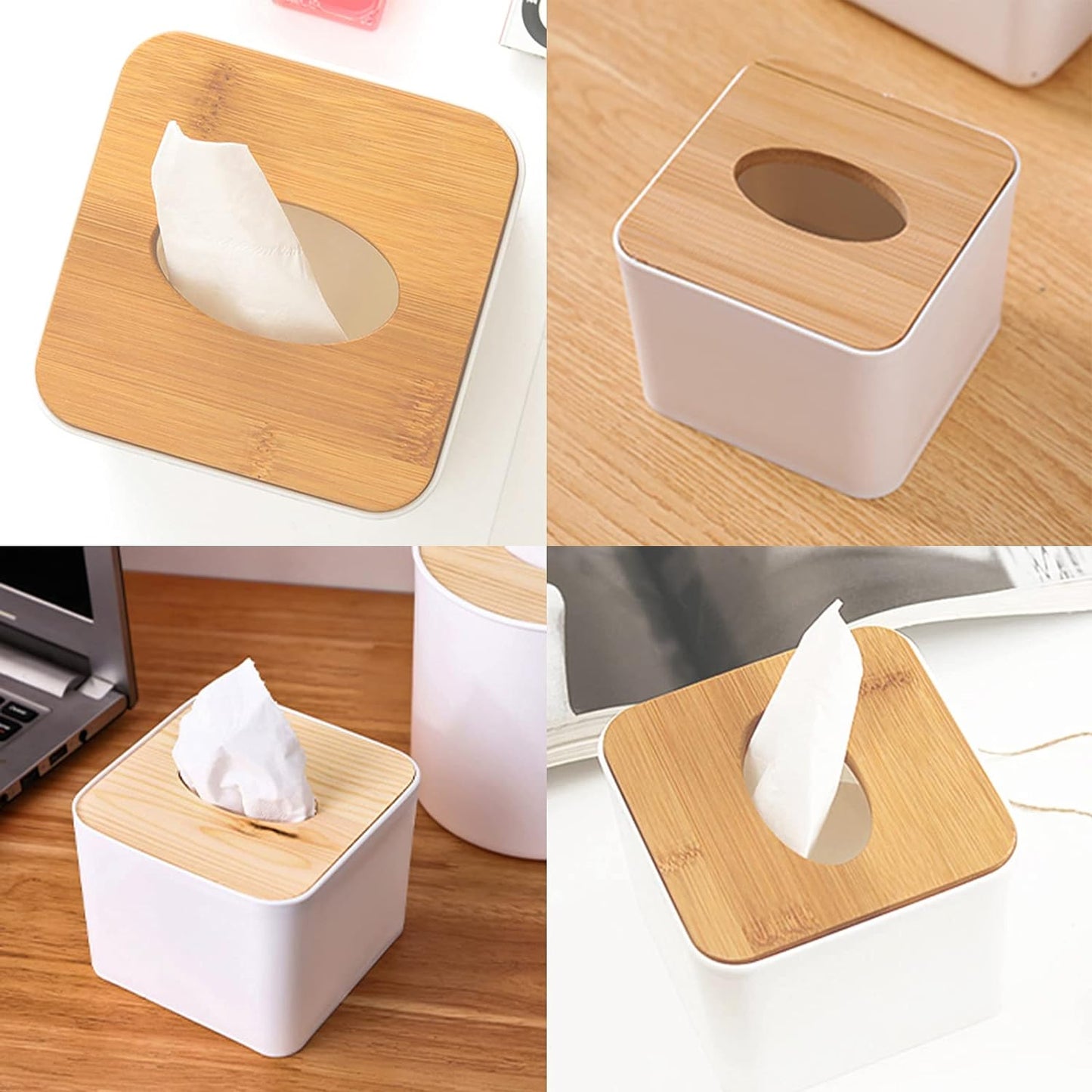 Tissue Box Desktop Stand Bamboo Tissue Cover Box Rectangular Paper Towel Holder Removable Tissue Dispenser For Bathroom Vanity Countertop Bedroom Car Holder Paper Towels Dispenser (1 Pc )