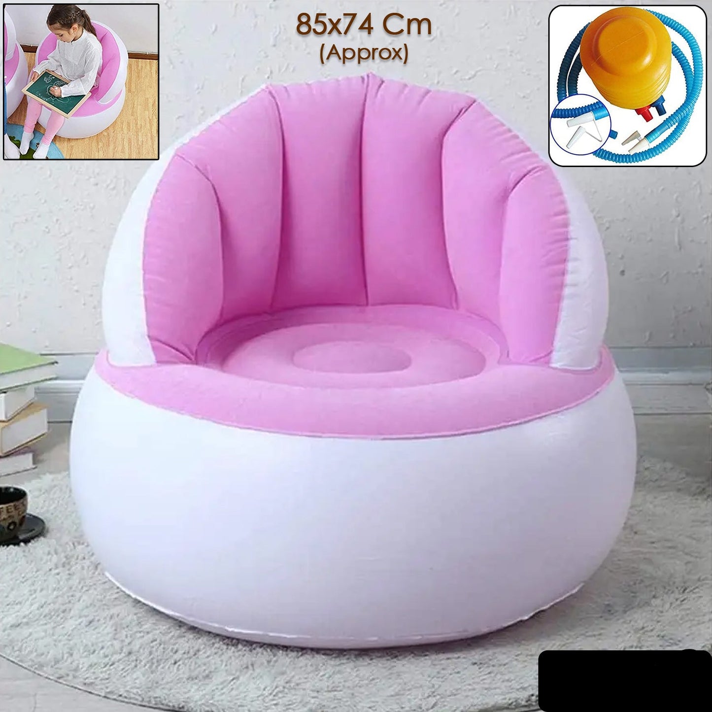 Kids Inflatable Sofa Chair With Backrest  Foot Air Pump With Hose (1 Set  85x74 Cm Approx)