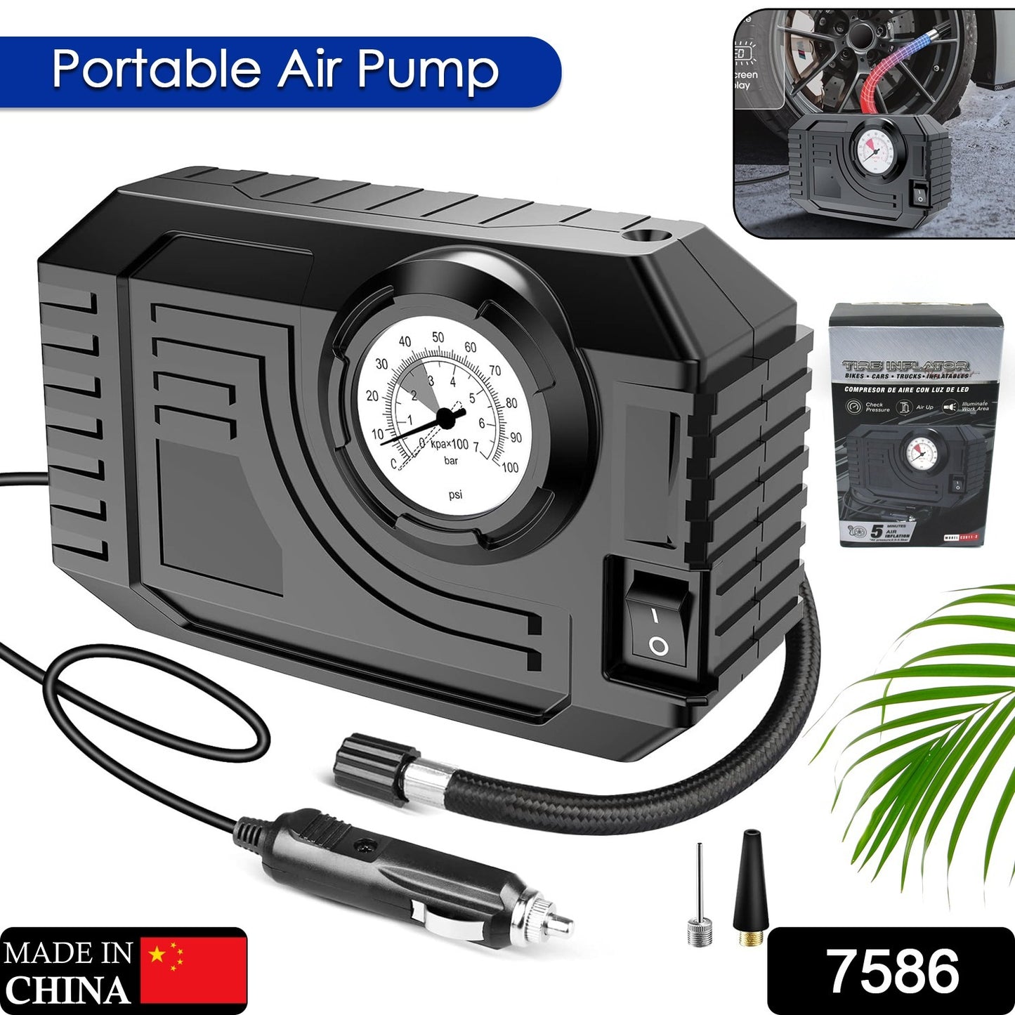 Tire Inflator Portable Air Compressor 12v Small Air Pump For Car Tires Bicycle Balloons Cars Bike Bicycles And Other Inflatables With Led Light (12v)